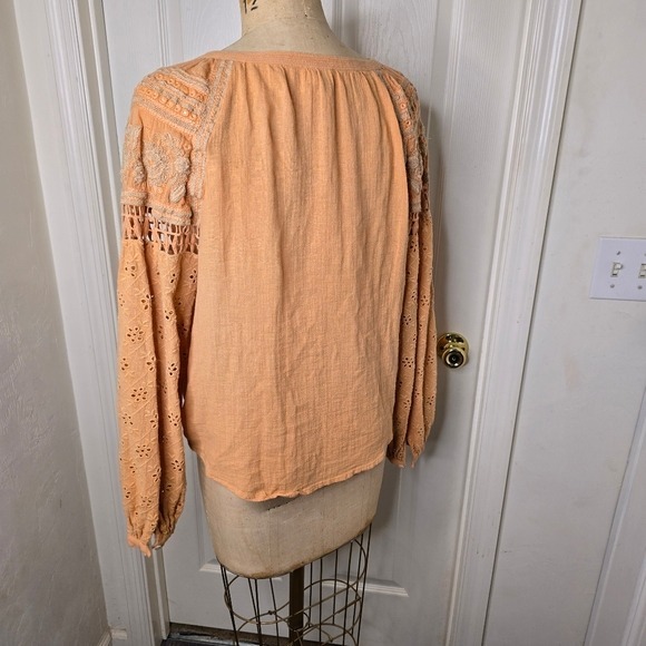 Nichole Miller Artelier cantaloupe linen embroidered womens long sleeve‎  top L - Picture 8 of 11
